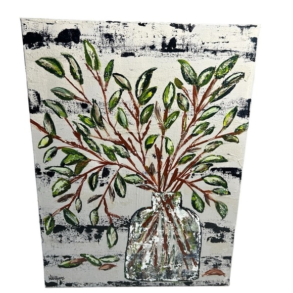 Original Artwork Acrylic’s On Canvas Small Leaf Stems 12" x 16" - Picture 1 of 16